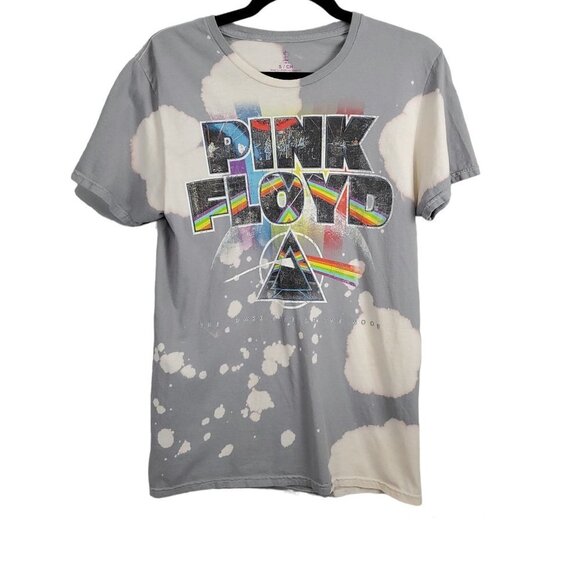Pink-Floyd The Dark Side Of The Moon Bleach Dye Gray T-Shirt - Picture 1 of 4